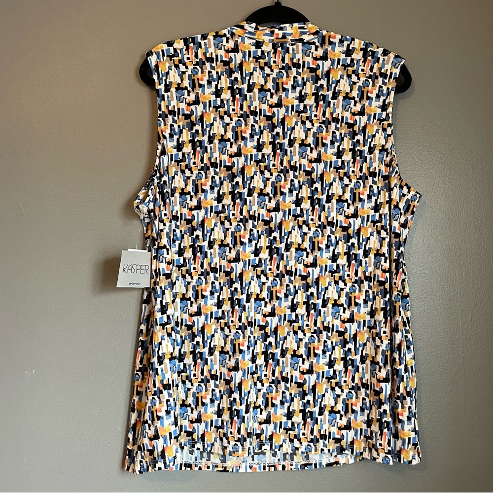 NWT Kasper Sz 1X Womens Blue Orange Pixel Pattern Stretch Dress Shirt Blouse!! - Picture 9 of 9